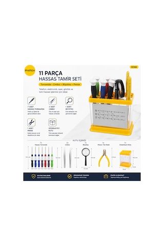 11 Parça Kutulu Hassas Telefon Ve Elektronik Tamir Tornavida Seti Büyüteçli Cımbızlı Kit 8086