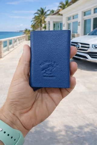 Newish Polo Mekanizmalı Rfid Özellikli Cüzdan Kredi Kartlık - Hakiki Deri Mavi