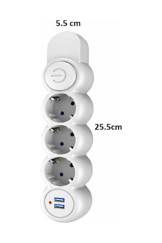 Akım Termal Çocuk Korumalı 2x Usb Girişli 3lü Priz 2 Metre Kablo 2500w Açma Kapama Tuşlu Diğer