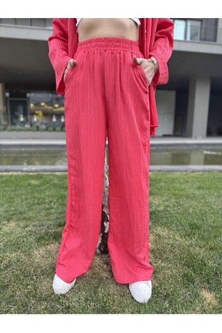 Kadın Gofre Alt Üst Gömlek Fuşya Pantolon Takım - S504472 Pembe