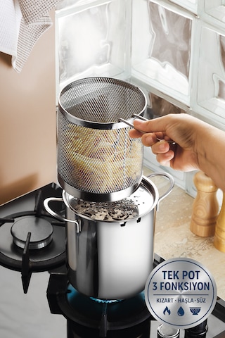 Valora Isı Yalıtımlı Süzgeçli 304 Çelik Kızartma Ve Haşlama Potu - 2l Gümüş