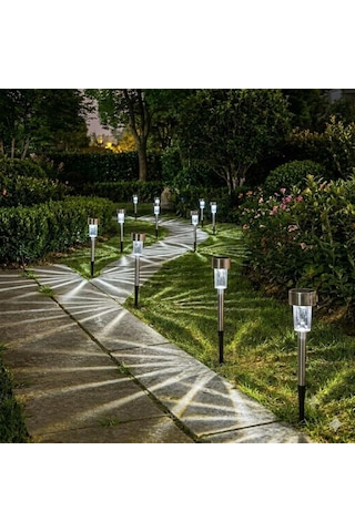 10'lu Metal Gövdeli Güneş Enerjili Led Bahçe Aydınlatması Solar Lamba Dekoratif Saplama Bahçe Yol Lambası