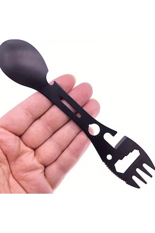 2'li Paket Taktiksel Spork Kaşık Çatal - 5 Fonksiyonlu - Paslanmaz Çelik Çok Renkli