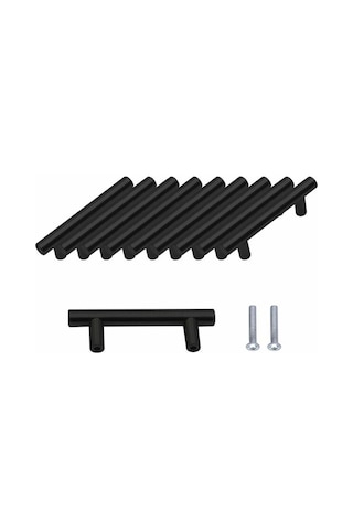 10'lu Paket Siyah Kapı Kolu 64 Mm Paslanmaz Çelik Dolap Kolu Vidalarla