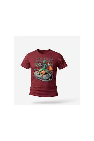 Urbantrendstore Unisex Uzaylı Oversize Fit Rahat Geniş Salaş T-shirt Günlük Tişört Bordo