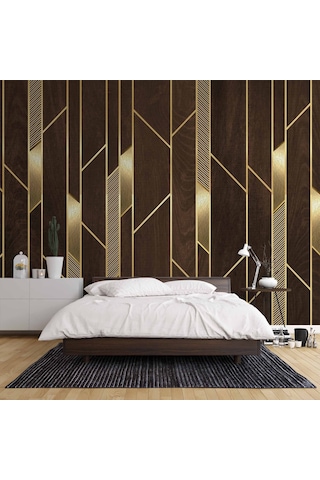 3d Ahşap Altın Panel Duvar Kağıdı Baskı 1 M²