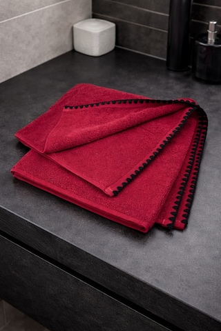 Siyah İstiridye Dikişli %100 Pamuk Yumuşak Dokulu Yüksek Su Emici 2'li Banyo Havlu Seti 50x90-70x130 Kırmızı