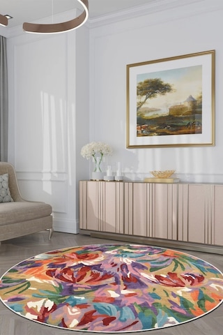 Zeminde Bir Tablo Fırça Dokunuşlu Modern Halı Tasarımı Yuvarlak Kaymaz Taban Renkli
