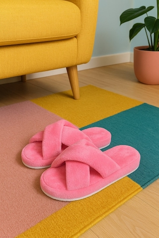 Modafrato Smt-02 Çapraz Kadın Ev Terliği Kışlık Yünlü Terlik