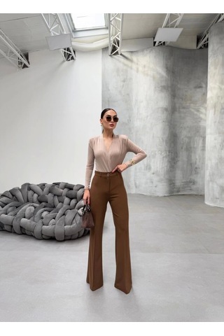 Defymoda 230 Gr Poly Viscose Full Lycra I Spanyol Paça Pantolon Taba
