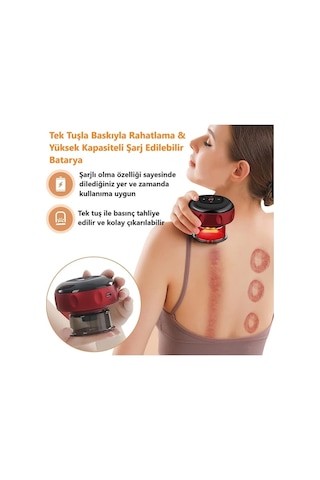 Şarjlı Işık Tedavili Masaj Selülit Ve Yağ Yakma Hacamat Kupası Kırmızı