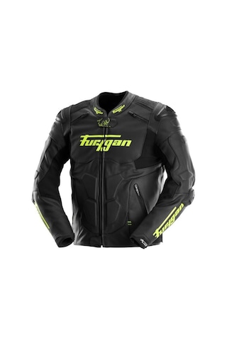 Furygan Raptor Evo 3 Deri Motosiklet Ceketi Siyah Neon Sarı Karışık-Çok Renkli