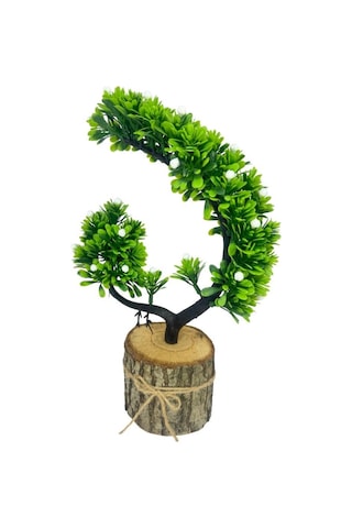 Yapay Çiçek Beyaz Çiçekli Bonsai Ağacı Dekoratif Kütük Saksıda Yapay Ağaç Bonzai Hilal Model