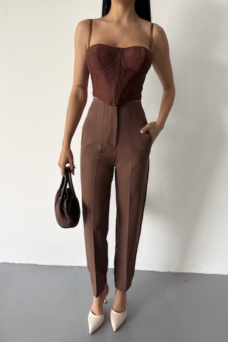 Reka Moda Pantolon Pensli Atlas Kumaş - Kahverengi Kahverengi