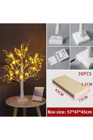 Yunboo 60cm 24led Kahverengi Ağaç Işığı - Yeşil Yaprak Beyaz Kenar, Isınak Beyaz Işık - Ev Dekorasyonu, Noel Partisi, Oda Aydınlatma Diğer