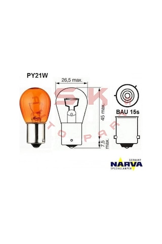 SKAUTO 12V 93 Tek Duy Ampul Py21W Sarı Turuncu 10 Adet Narva 17638