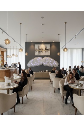 Beyaz Led Işıklı Melek Kanadı Duvar Dekoru Lüks Tasarım Aydınlatma Aksesuarı