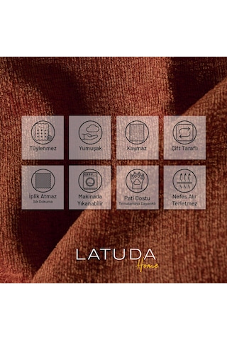 Jakarlı Şönil Koltuk Örtüsü Kanepe Örtüsü Koltuk Şalı 175x300 Kaymaz Kiremit Kiremit