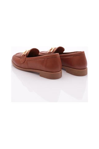 Dgn 1851 Kadin Metal Aksesuarli Loafer Ayakkabi Koyu Taba