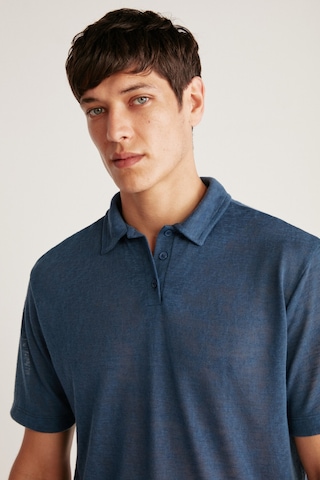 Grımelange Toby Erkek Polo Keten Görünümlü Tiril Tiril Kumaşlı Lacivert Polo Yaka T-shirt