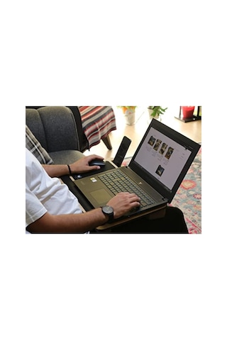 Antik Meşe Desenli Laptop Sehpası - Telefon Ve Tablet Bölmeli