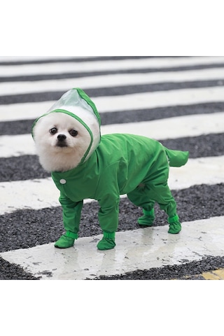 Her Şey Dahil Pet Dört Ayaklı Tek Parça Dış Mekan Su Geçirmez Yağmurluk, Boyut: M Yeşil