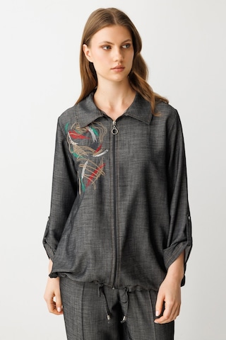 Ekol Kadın Büyük Beden Önü İşlemeli Trençkot 7568 Siyah Siyah