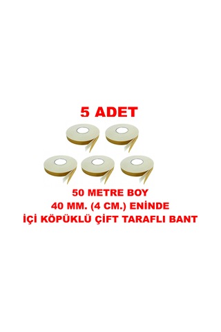 Çift Taraflı İçi Köpüklü Sarı Bant 50 M. Uzunlukta 40 Mm-4 Cm Ebatında 5 Adet