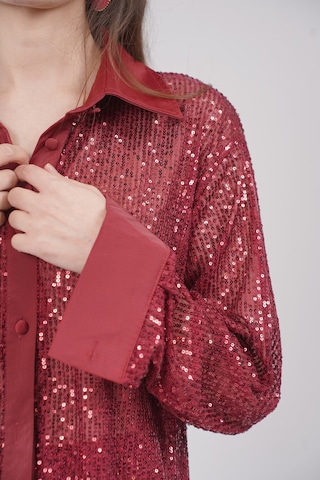 Mayrem Oversize Kesim Pul Payet Gömlek bordo