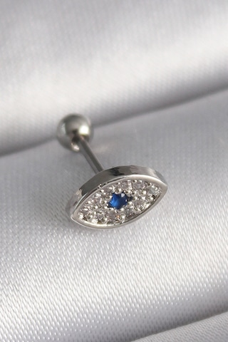 316l Çelik Gümüş Renk Zirkon Taşlı Göz Tragus Piercing 5886