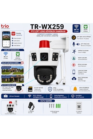 Trio Tr-wx259 Wifi Dış Mekan Güvenlik Kamerası 3 Görüntü Çift Lens Ptz Takip Sistemli