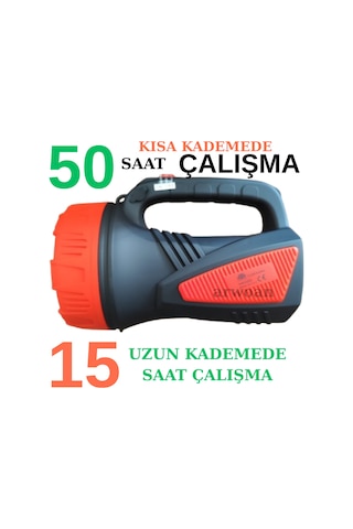Şarjlı Led Projektör El Feneri 50 Saat Kısa Kademe - 15 Saat Uzun Kademe Kamp, Balıkçılık, Acil Durum Renkli
