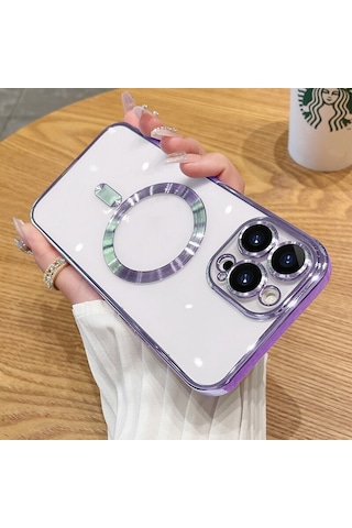 Apple Uyumlu iPhone 15 Pro Max Kılıf Magsafe Kamera Lensli Korumalı Şeffaf Silikon Kapak
