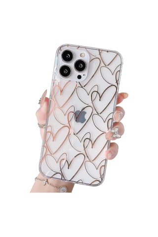 Telefon Kılıfı Şeffaf Sevimli Kız Kadın Lüks Kalp Şeffaf İnce İnce Silikon Tampon Sert Arka Koruyucu Telefon Kılıfı İphone Uyumlu 13 Pro Max İçin