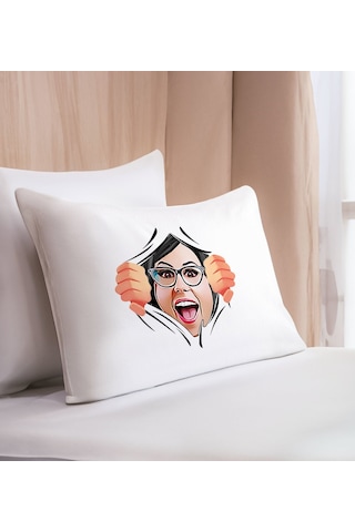 Bk Gift Kişiye Özel Karikatür Tasarımlı Pamuklu Yastık Kılıfı-2 50x70cm , Sevgiliye , Ev si, Tasarım Ev Tekstili