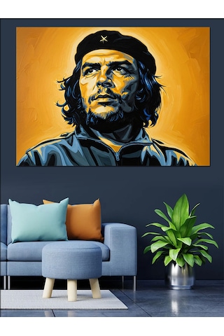 Sarı Arkaplan Che Guevara Portre Dekoratif Kanvas - Mdf Ahşap Tablo