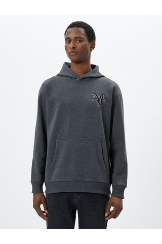 Koton Oversize Hoodie Uzakdoğu İşlemeli Kanguru Cep Detaylı Şardonlu Antrasit 4wam70119mk Antrasit