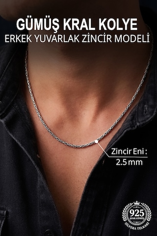 925 Ayar Gümüş Erkek Kolye 2.5 Mm Yuvarlak Zincir Kral Kolye St425