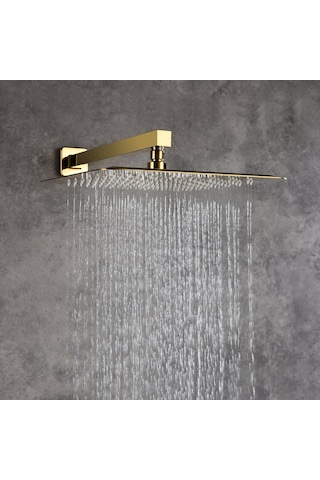 Fause Ankastre Duş Başlığı Borulu Kare Slim Metal 25 X 25 Cm Altın