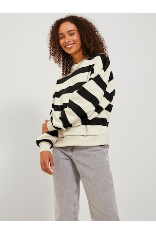 Jack & Jones Jjxx Rahat Kesim Çizgili Siyah - Ekru Kadın Sweat 12243288 001