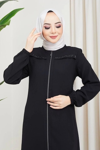 Göğüs Taş Detaylı Ferace Siyah
