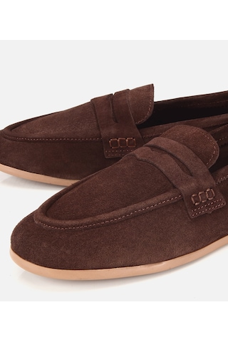 Hotiç Kadın Süet Deri Kahverengi Yumuşak Dokulu Klasik Loafer