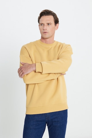AC&Co / Altınyıldız Classics Erkek Hardal Oversize Fit Bol Kesim Pamuklu İçi Polarlı Bisiklet Yaka Sweatshirt Hardal