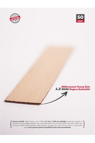 Ahşap Mum Fitili 25 Mm Genişlik Nikel Kaplama Çelik Taban, 3m Köpük Bantlı, 50 Li Set Ahşap