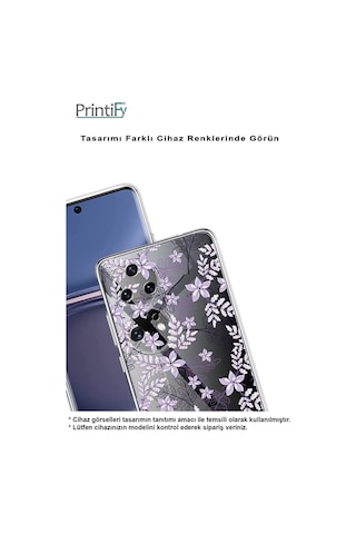 Tecno Camon 16 Uyumlu Kamera Korumalı Floral Lila Tasarımlı Şeffaf Silikon Kılıf