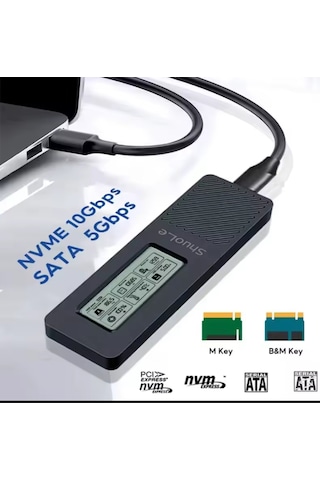 M.2 Ssd Muhafaza Adaptörü Akıllı Lcd Ekranlı, Usb 3.2 Gen 2 Type-c