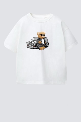 Monila Erkek Çocuk Pamuklu Bisiklet Yaka Araba Ve Ayıcık Baskılı T-shirt Ekru