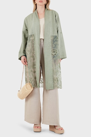 Via Dante % 100 Keten Dantel Detaylı Kimono Bayan Kimono 6909330 Haki