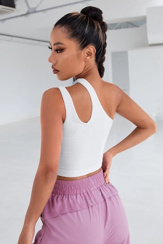 Epilons Zenviaatt2 Kadın Beyaz Tek Omuz Cut Out Detaylı Crop Top Bluz Zenvi312