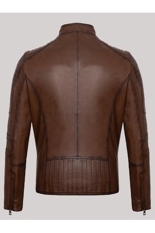 Hakiki Kuzu Derisi Kahverengi Erkek Deri Mont Bel Işlemeli Deri Ceket Kahverengi